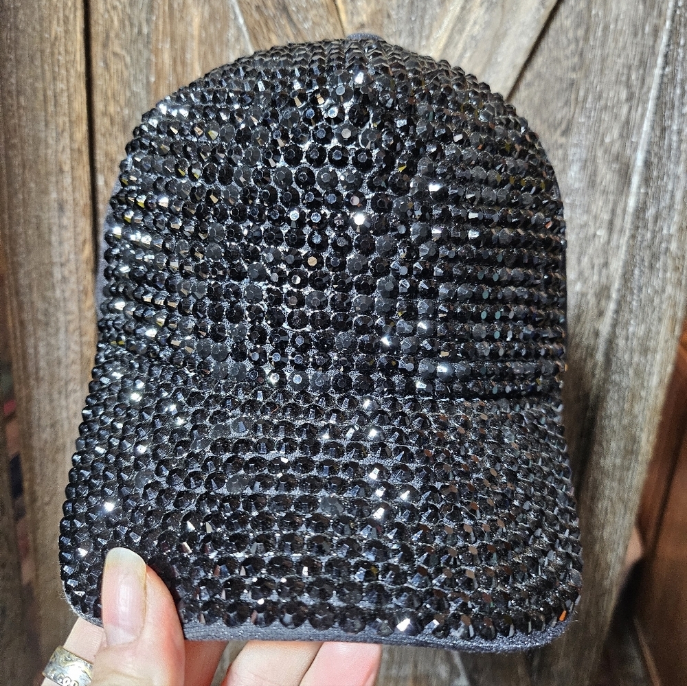 NWT Black Rhinestone Trucker Baseball Cap